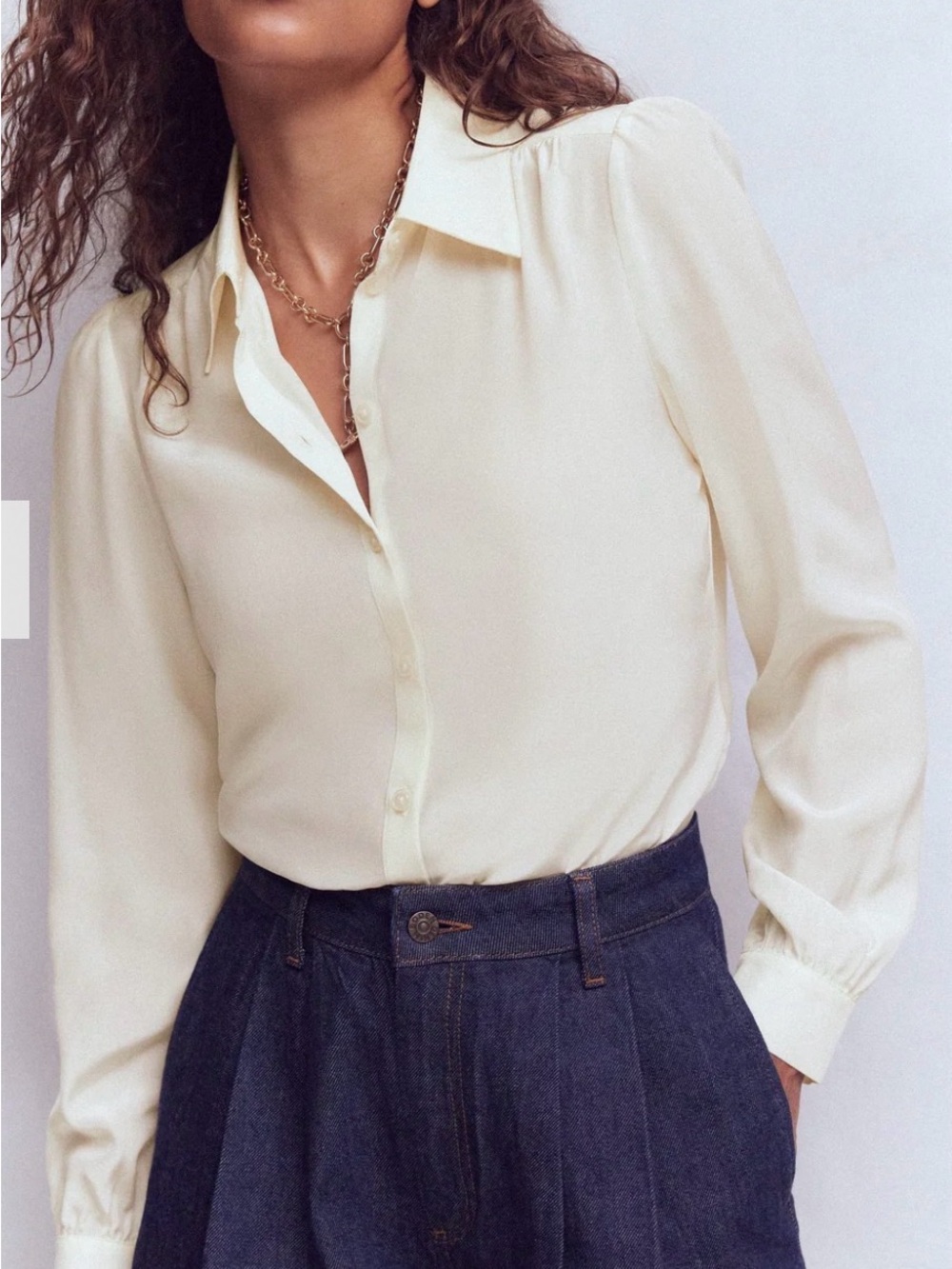 J. McLaughlin Silk Cream Button-Front Blouse